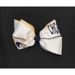 Cottage Hill Christian (White) / Navy-Yellow Gold Pico Stitch Bow - 6 Inch